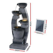 Gardeon Solar Fountain Water Feature Outdoor Fountain Indoor 4-Tier Bowl Cascading Grey FOUNT-MUSHROOM-4LVL-GR