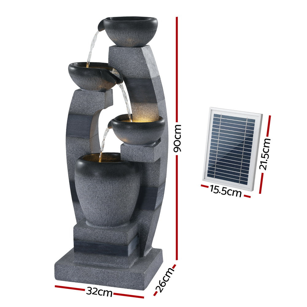 Gardeon Solar Fountain Water Feature Outdoor Fountain Indoor 4-Tier Bowl Cascading Grey FOUNT-MUSHROOM-4LVL-GR