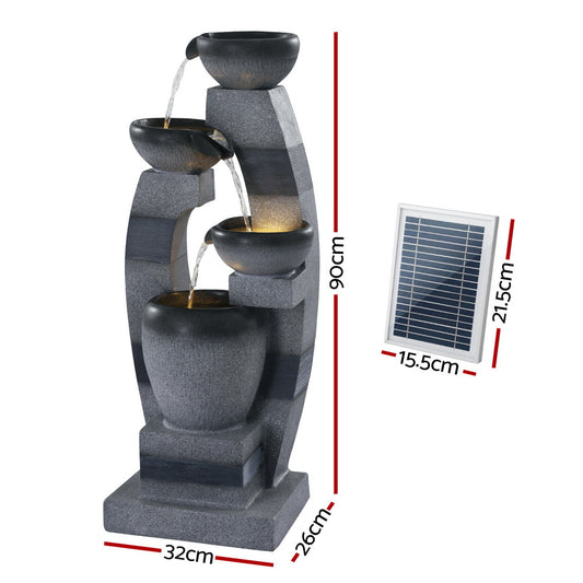 Gardeon Solar Fountain Water Feature Outdoor Fountain Indoor 4-Tier Bowl Cascading Grey FOUNT-MUSHROOM-4LVL-GR