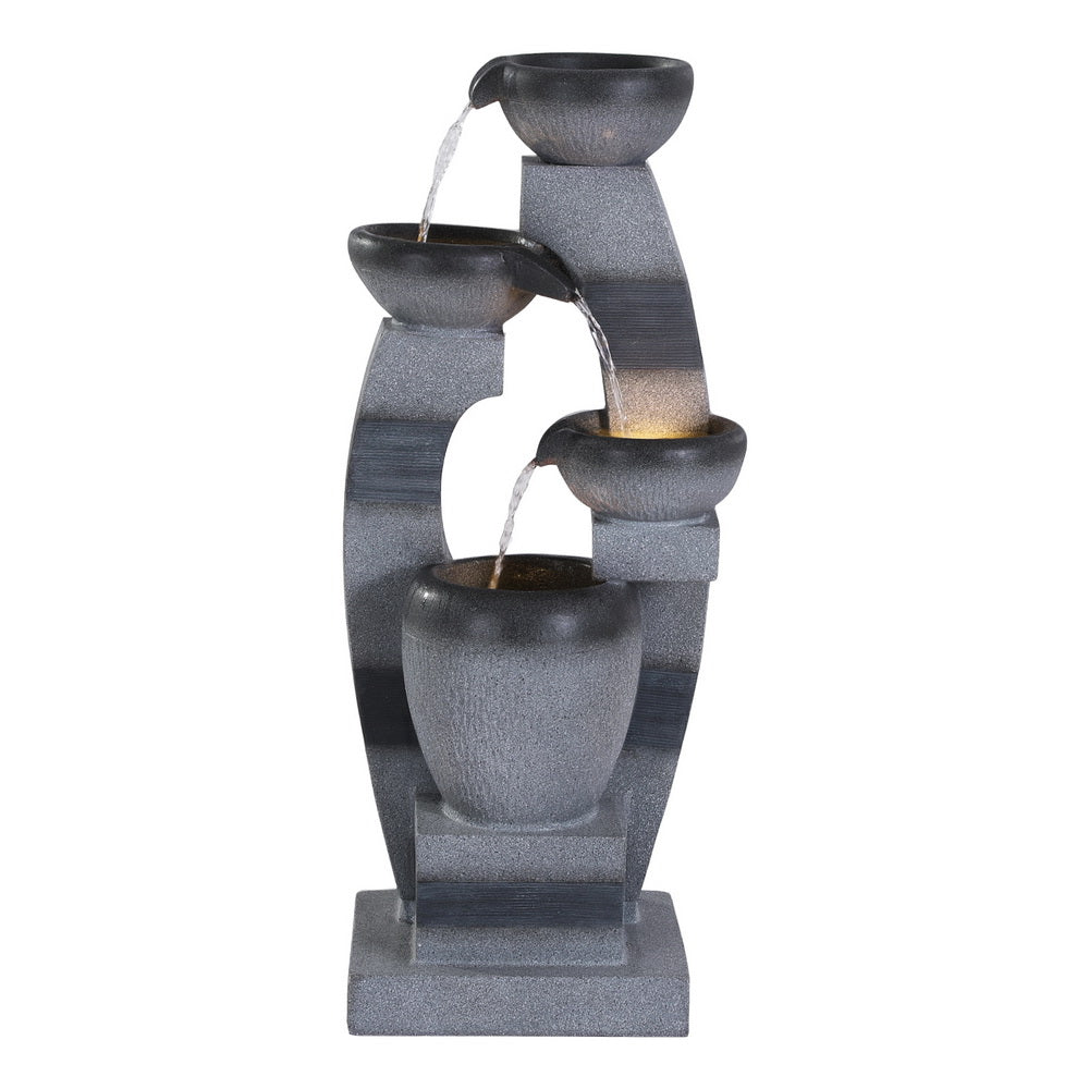 Gardeon Solar Fountain Water Feature Outdoor Fountain Indoor 4-Tier Bowl Cascading Grey FOUNT-MUSHROOM-4LVL-GR