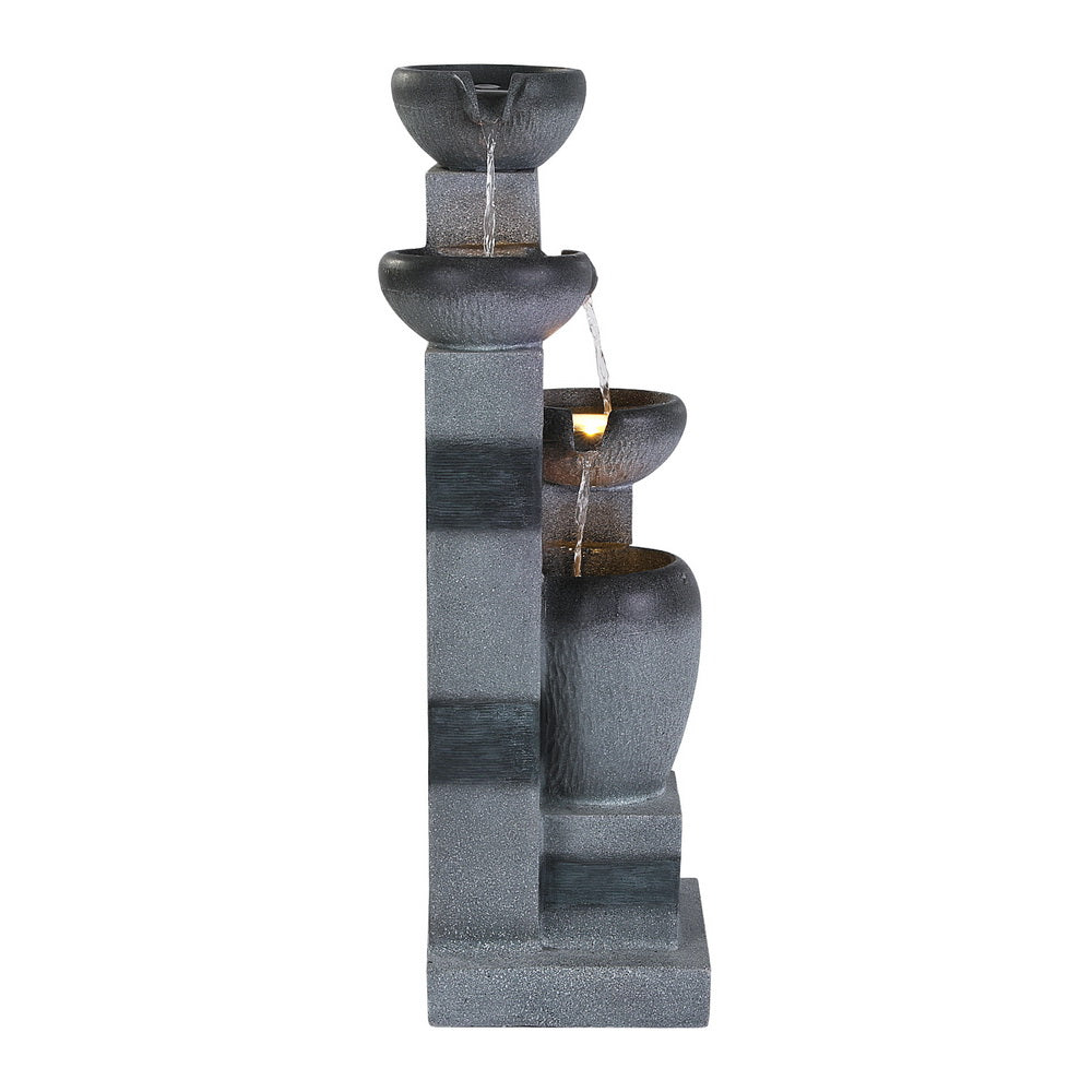 Gardeon Solar Fountain Water Feature Outdoor Fountain Indoor 4-Tier Bowl Cascading Grey FOUNT-MUSHROOM-4LVL-GR