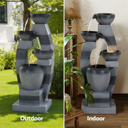 Gardeon Solar Fountain Water Feature Outdoor Fountain Indoor 4-Tier Bowl Cascading Grey FOUNT-MUSHROOM-4LVL-GR
