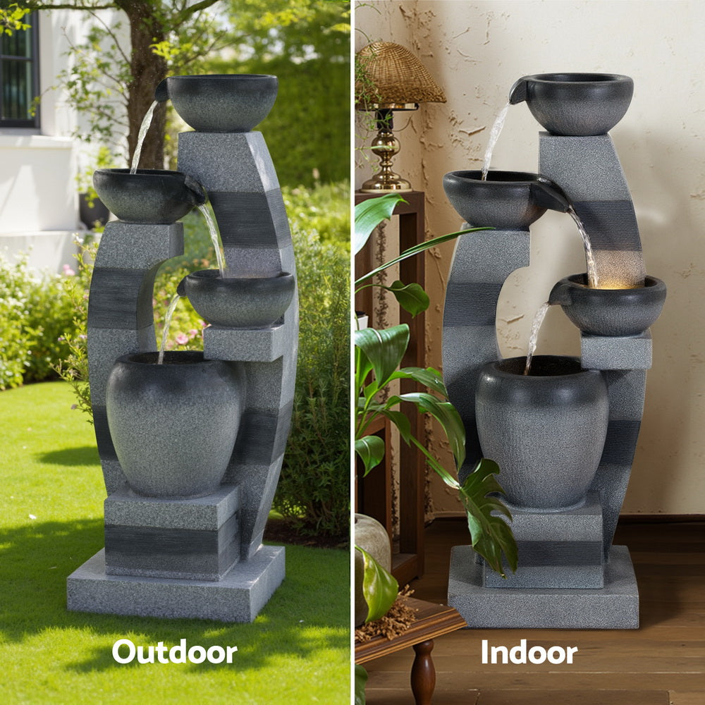 Gardeon Solar Fountain Water Feature Outdoor Fountain Indoor 4-Tier Bowl Cascading Grey FOUNT-MUSHROOM-4LVL-GR