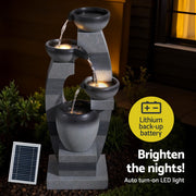 Gardeon Solar Fountain Water Feature Outdoor Fountain Indoor 4-Tier Bowl Cascading Grey FOUNT-MUSHROOM-4LVL-GR