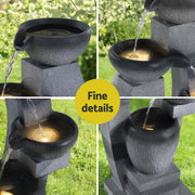 Gardeon Solar Fountain Water Feature Outdoor Fountain Indoor 4-Tier Bowl Cascading Grey FOUNT-MUSHROOM-4LVL-GR