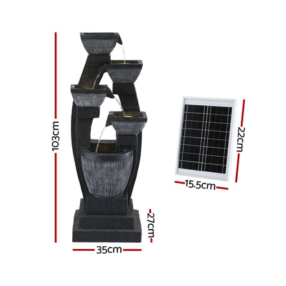 Gardeon Solar Fountain Water Feature Outdoor Fountain Indoor 5-Tier Bowl Cascading Grey FOUNT-MUSHROOM-5LVL-BK