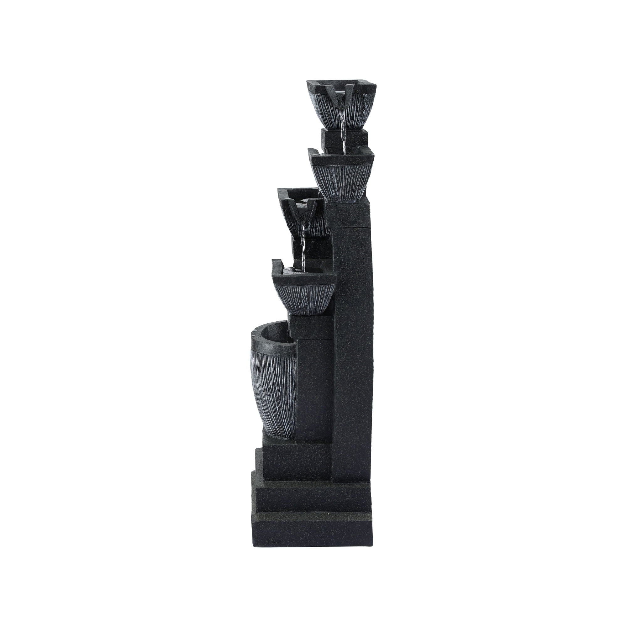 Gardeon Solar Fountain Water Feature Outdoor Fountain Indoor 5-Tier Bowl Cascading Grey FOUNT-MUSHROOM-5LVL-BK