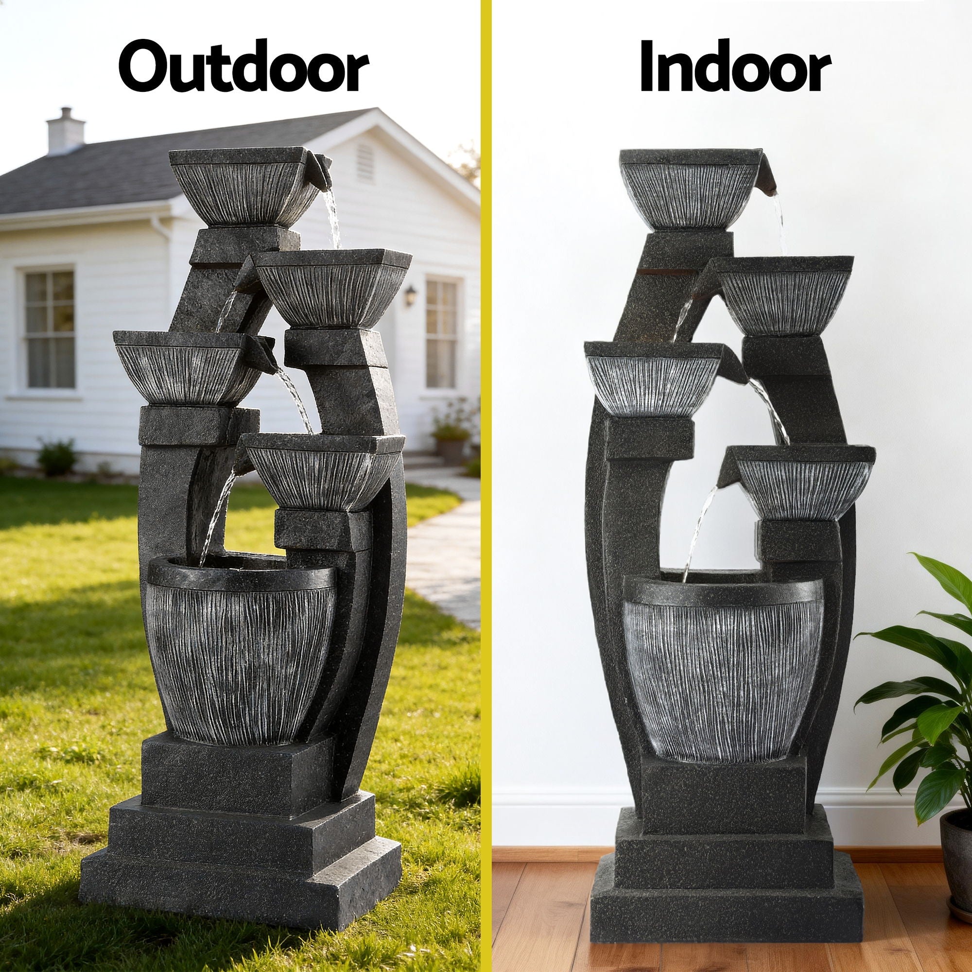 Gardeon Solar Fountain Water Feature Outdoor Fountain Indoor 5-Tier Bowl Cascading Grey FOUNT-MUSHROOM-5LVL-BK