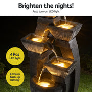 Gardeon Solar Fountain Water Feature Outdoor Fountain Indoor 5-Tier Bowl Cascading Grey FOUNT-MUSHROOM-5LVL-BK