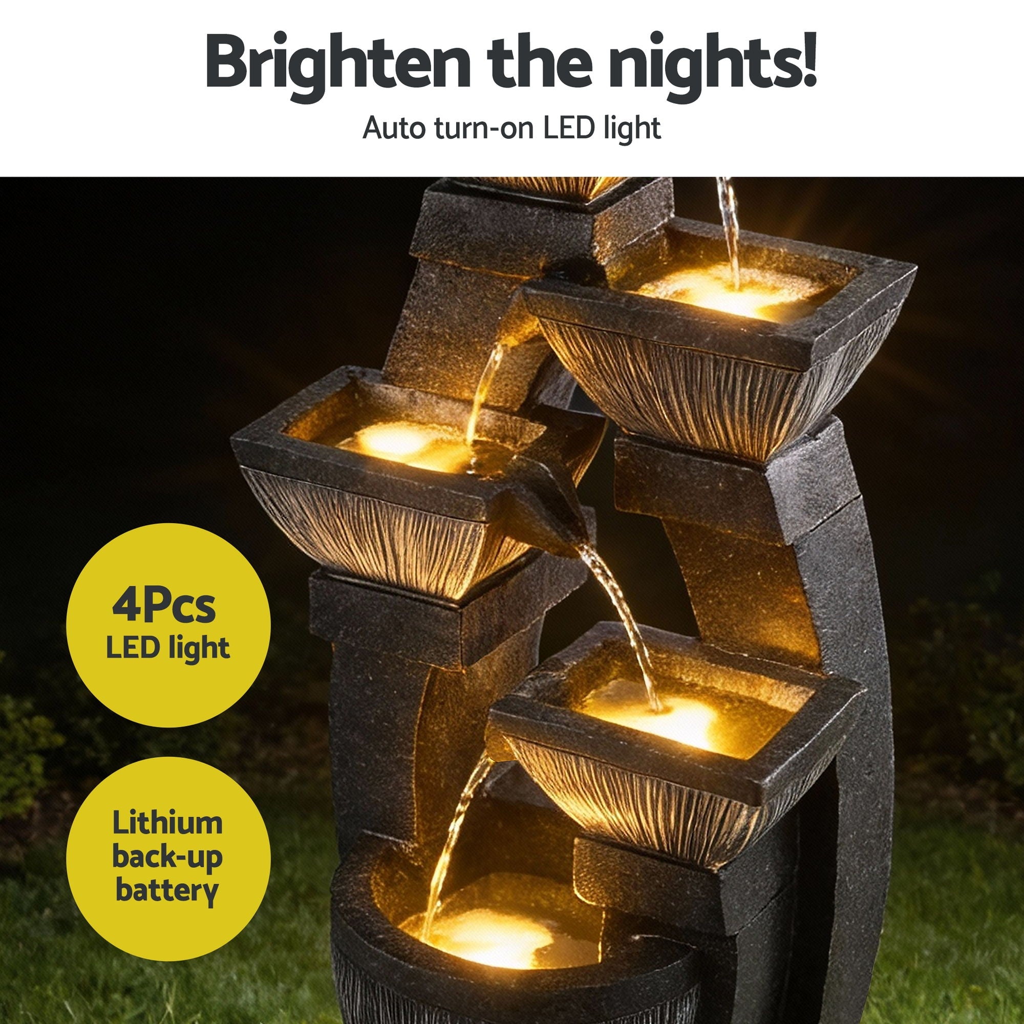 Gardeon Solar Fountain Water Feature Outdoor Fountain Indoor 5-Tier Bowl Cascading Grey FOUNT-MUSHROOM-5LVL-BK