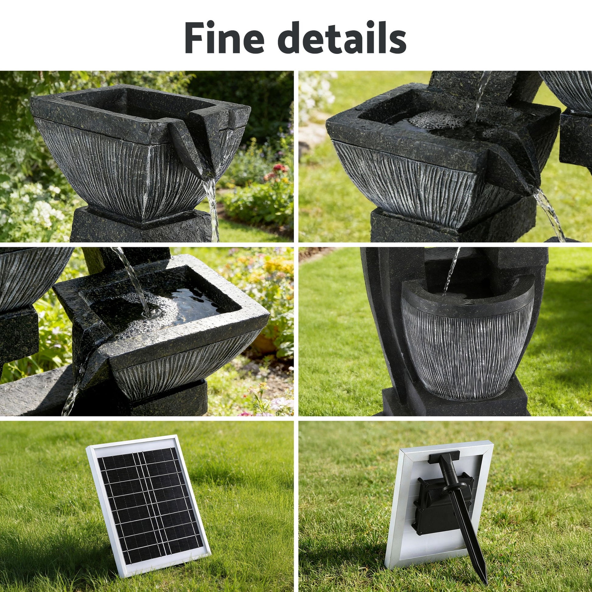 Gardeon Solar Fountain Water Feature Outdoor Fountain Indoor 5-Tier Bowl Cascading Grey FOUNT-MUSHROOM-5LVL-BK