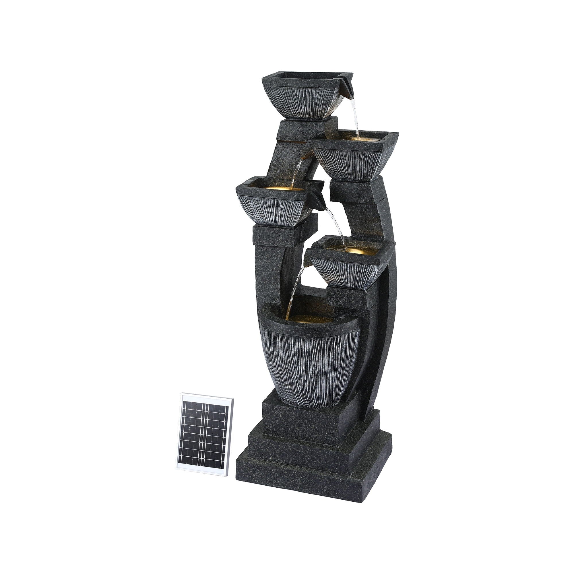 Gardeon Solar Fountain Water Feature Outdoor Fountain Indoor 5-Tier Bowl Cascading Grey FOUNT-MUSHROOM-5LVL-BK