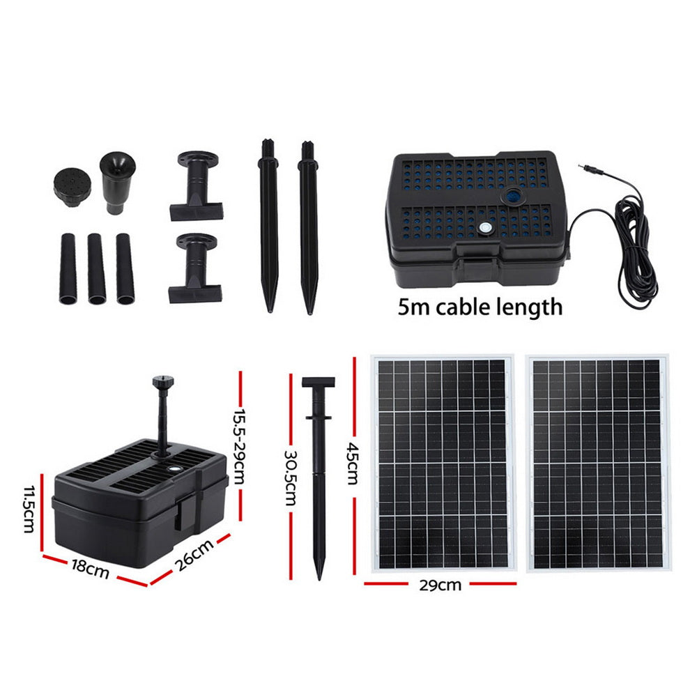 Gardeon Solar Submersible Water Pond Fountain Pump with Filter Box 6FT 1190L/H FOUNT-POND-B-1100-BOX
