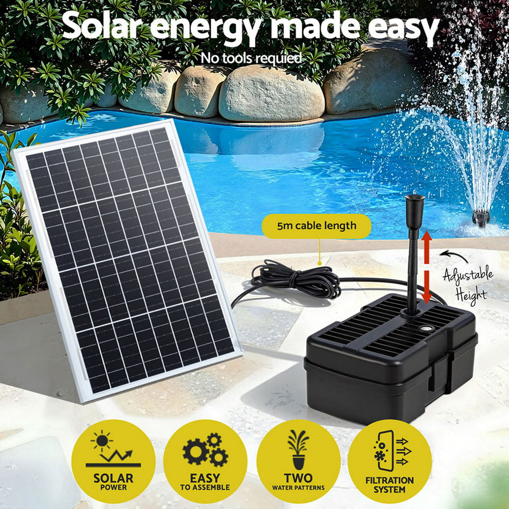 Gardeon Solar Submersible Water Pond Fountain Pump with Filter Box 6FT 1190L/H FOUNT-POND-B-1100-BOX