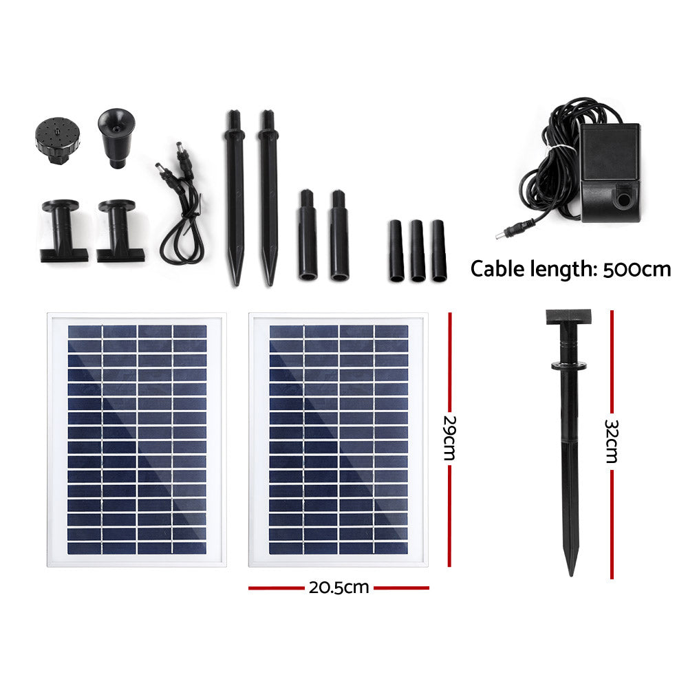 Gardeon Solar Pond Pump Submersible Water Fountain Kit with 2 Panels 7.2FT FOUNT-POND-B-200-1200