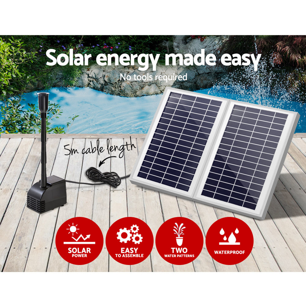 Gardeon Solar Pond Pump Submersible Water Fountain Kit with 2 Panels 7.2FT FOUNT-POND-B-200-1200