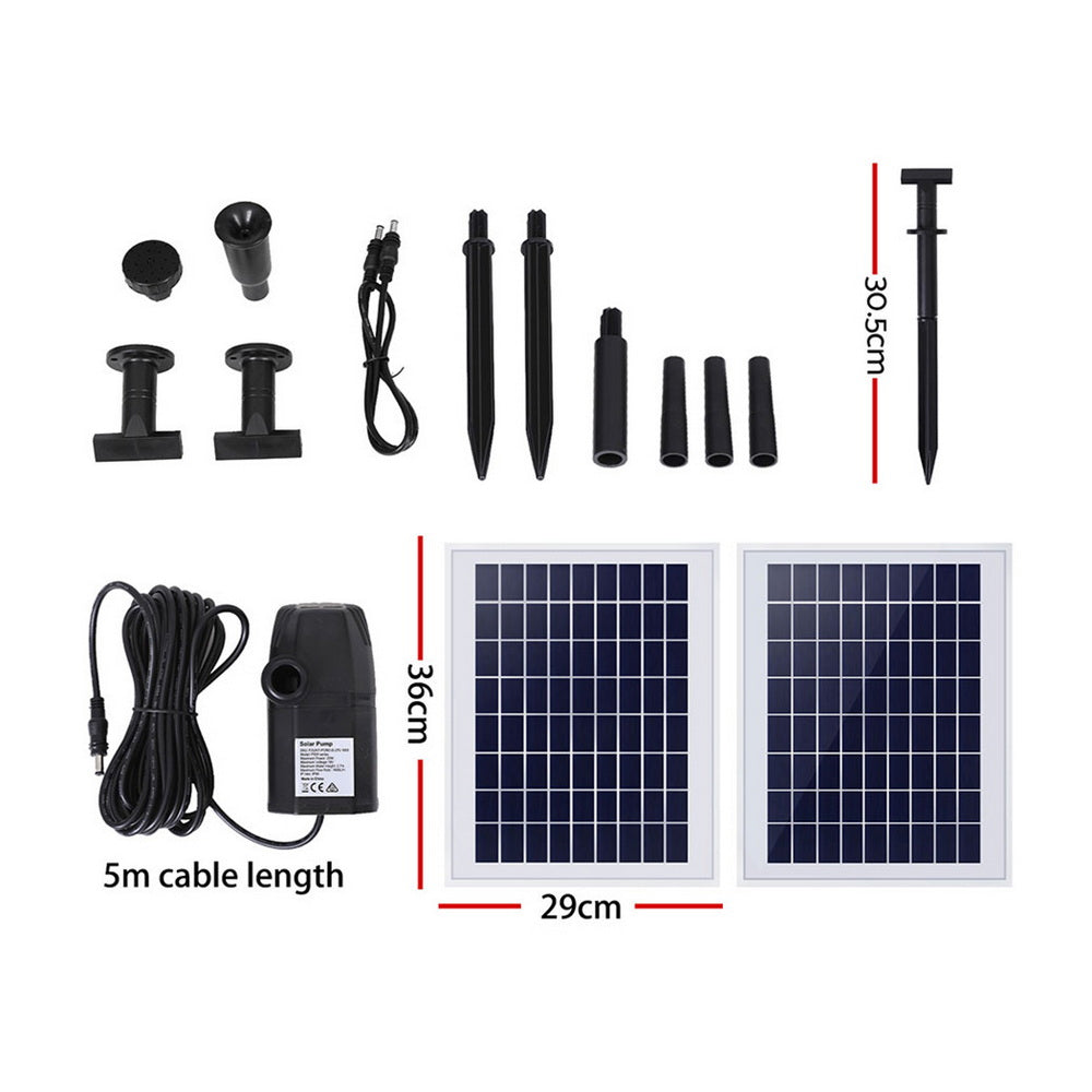 Gardeon Solar Pond Pump Submersible Water Fountain Kit with 2 Panels 1600L/H FOUNT-POND-B-270-1600