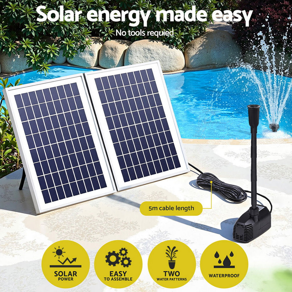 Gardeon Solar Pond Pump Submersible Water Fountain Kit with 2 Panels 1600L/H FOUNT-POND-B-270-1600