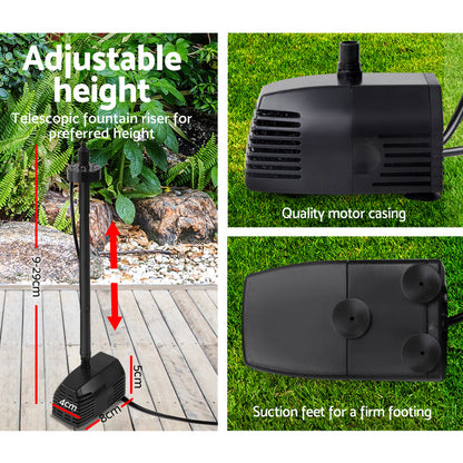 Gardeon Solar Pond Pump Submersible Water Fountain with Battery Kit LED Lights 4FT FOUNT-POND-B-35-DX250