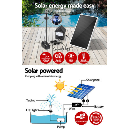 Gardeon Solar Pond Pump Submersible Water Fountain with Battery Kit LED Lights 4FT FOUNT-POND-B-35-DX250
