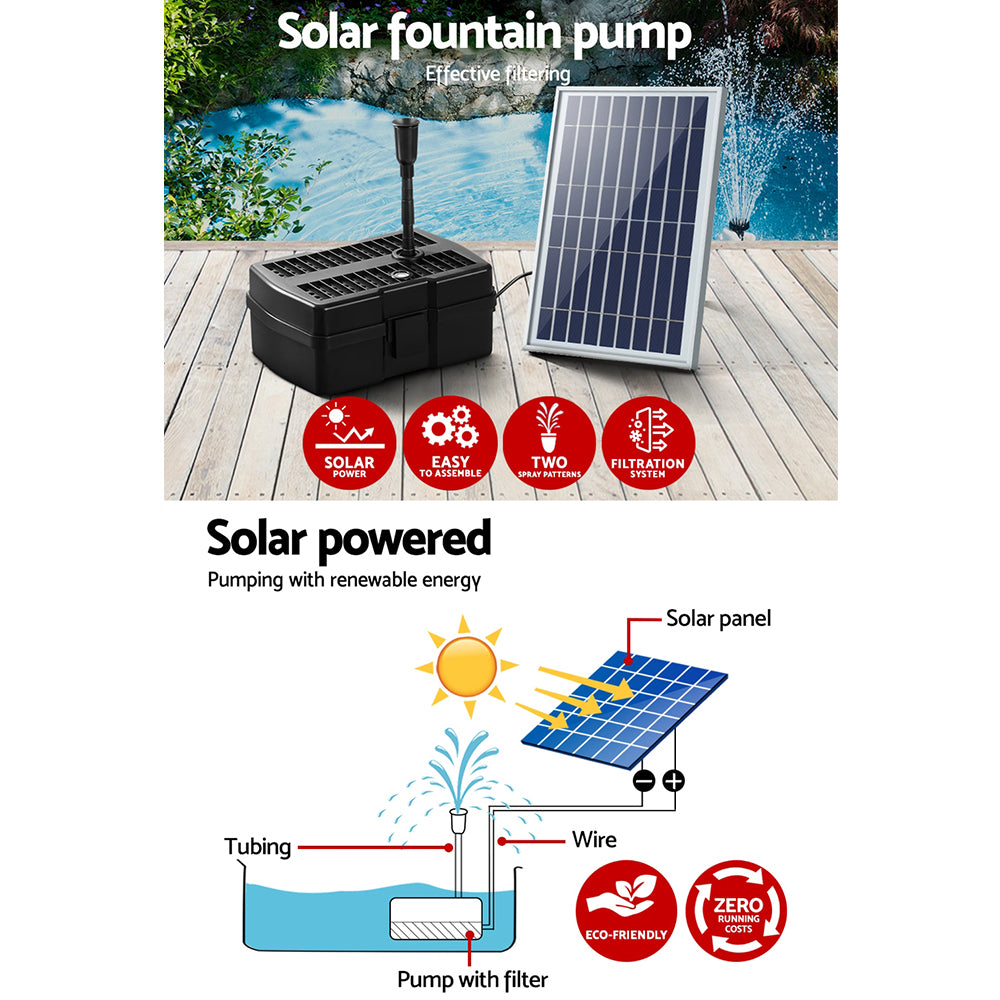 Gardeon Solar Pond Pump Water Fountain Filter Box Submersible Outdoor Pool 6.6FT FOUNT-POND-B-800-BOX