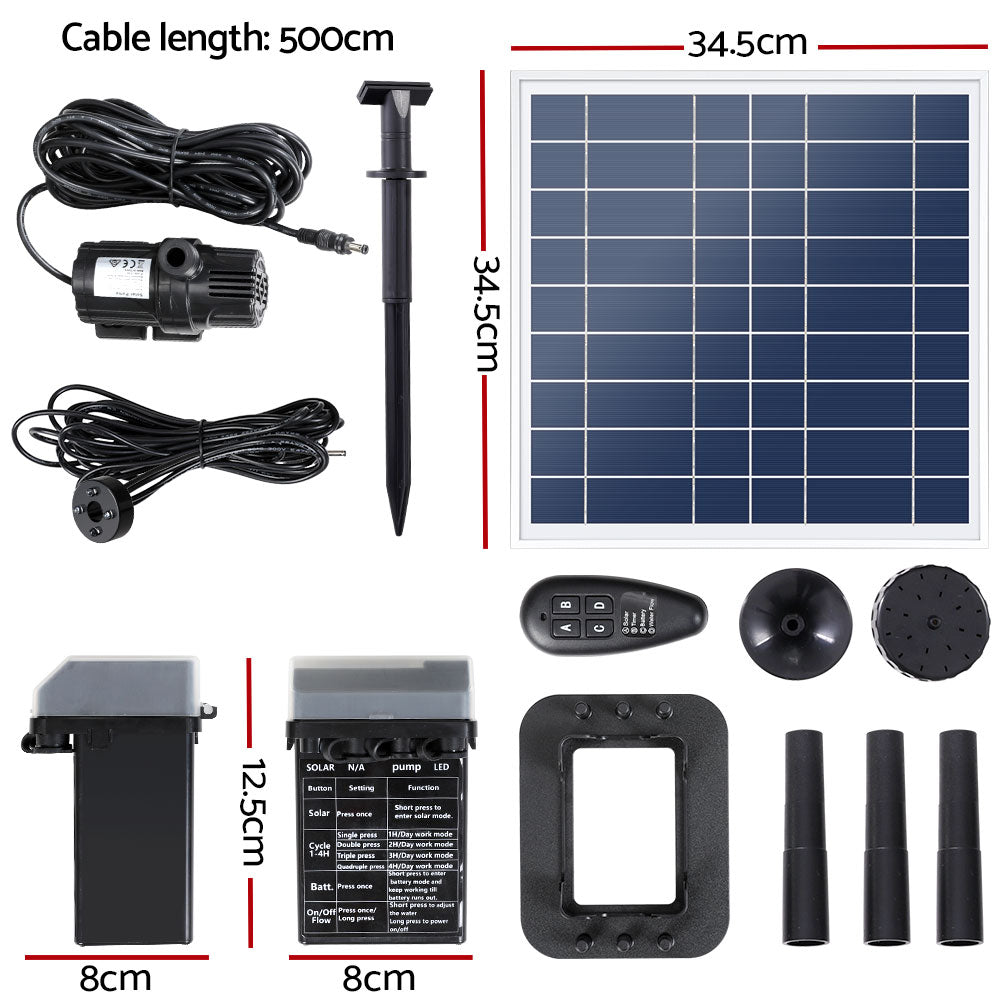 Gardeon Solar Pond Pump with Battery Kit LED Lights 9.8FT FOUNT-POND-B-DX120