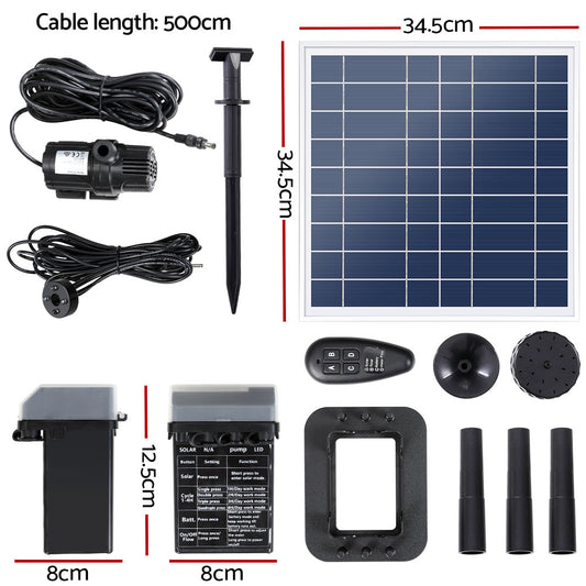 Gardeon Solar Pond Pump with Battery Kit LED Lights 9.8FT FOUNT-POND-B-DX120