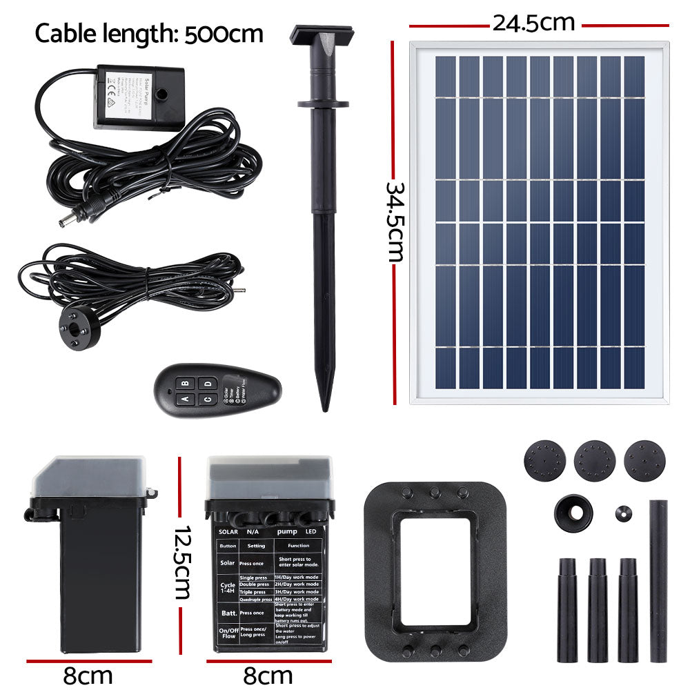 Gardeon Solar Pond Pump Submersible Fountain with Battery Kit LED Lights 5.2FT FOUNT-POND-B-DX90