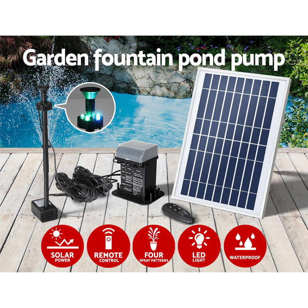Gardeon Solar Pond Pump Submersible Fountain with Battery Kit LED Lights 5.2FT FOUNT-POND-B-DX90