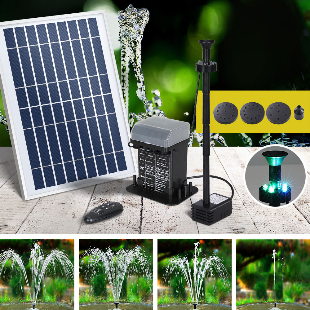 Gardeon Solar Pond Pump Submersible Fountain with Battery Kit LED Lights 5.2FT FOUNT-POND-B-DX90