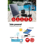 Gardeon Solar Pond Pump with Battery Kit LED Lights 8.8 FT FOUNT-POND-C-DX120
