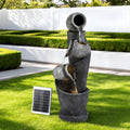 Gardeon Solar Fountain Water Feature Cascading Fountain 3-Tier Pot LED Lights 80CM Grey FOUNT-POT-4LVL-GRBG