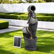 Gardeon Solar Fountain Water Feature Cascading Fountain 3-Tier Pot LED Lights 80CM Grey FOUNT-POT-4LVL-GRBG