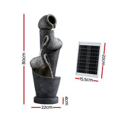 Gardeon Solar Fountain Water Feature Cascading Fountain 3-Tier Pot LED Lights 80CM Grey FOUNT-POT-4LVL-GRBG