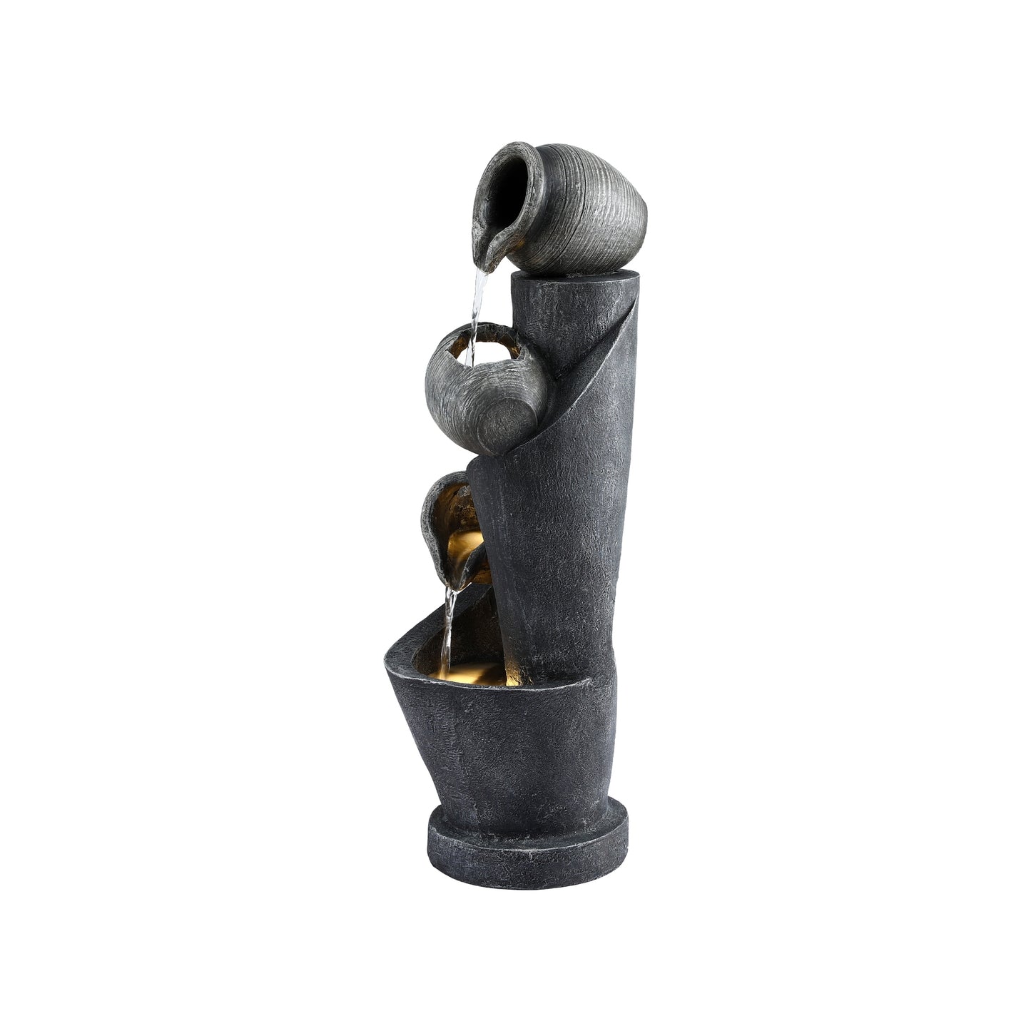 Gardeon Solar Fountain Water Feature Cascading Fountain 3-Tier Pot LED Lights 80CM Grey FOUNT-POT-4LVL-GRBG