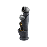 Gardeon Solar Fountain Water Feature Cascading Fountain 3-Tier Pot LED Lights 80CM Grey FOUNT-POT-4LVL-GRBG
