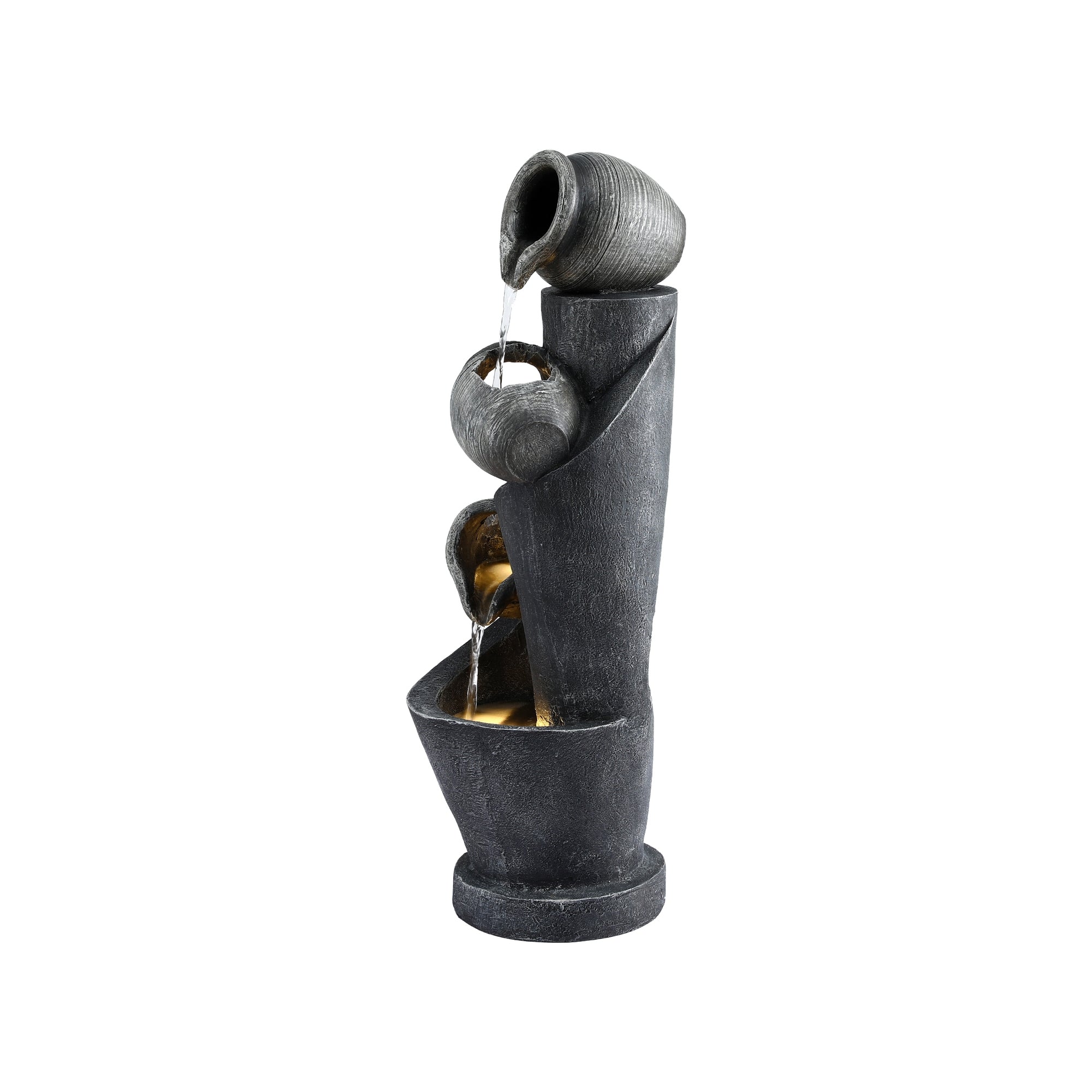 Gardeon Solar Fountain Water Feature Cascading Fountain 3-Tier Pot LED Lights 80CM Grey FOUNT-POT-4LVL-GRBG