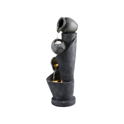 Gardeon Solar Fountain Water Feature Cascading Fountain 3-Tier Pot LED Lights 80CM Grey FOUNT-POT-4LVL-GRBG
