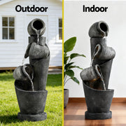 Gardeon Solar Fountain Water Feature Cascading Fountain 3-Tier Pot LED Lights 80CM Grey FOUNT-POT-4LVL-GRBG