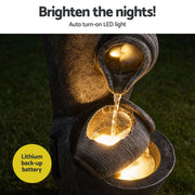 Gardeon Solar Fountain Water Feature Cascading Fountain 3-Tier Pot LED Lights 80CM Grey FOUNT-POT-4LVL-GRBG