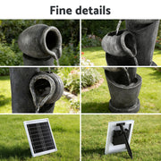 Gardeon Solar Fountain Water Feature Cascading Fountain 3-Tier Pot LED Lights 80CM Grey FOUNT-POT-4LVL-GRBG