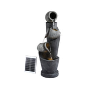 Gardeon Solar Fountain Water Feature Cascading Fountain 3-Tier Pot LED Lights 80CM Grey FOUNT-POT-4LVL-GRBG