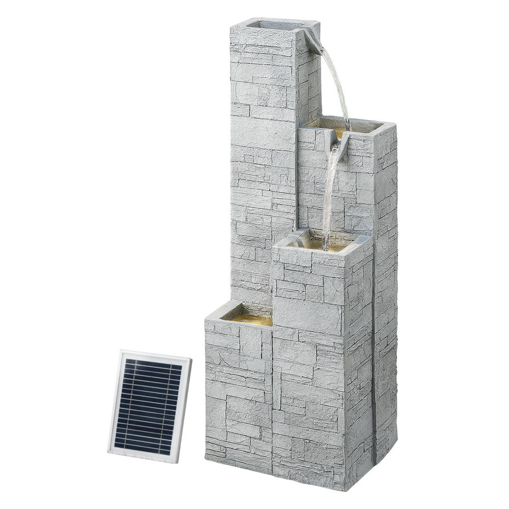 Gardeon Solar Fountain Water Feature Outdoor Indoor 4-Tier Square Cascading Beige FOUNT-SQUARE-4LVL-BG