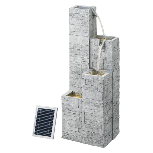 Gardeon Solar Fountain Water Feature Outdoor Indoor 4-Tier Square Cascading Beige FOUNT-SQUARE-4LVL-BG