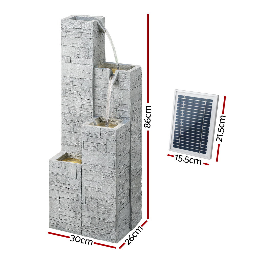 Gardeon Solar Fountain Water Feature Outdoor Indoor 4-Tier Square Cascading Beige FOUNT-SQUARE-4LVL-BG