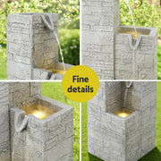 Gardeon Solar Fountain Water Feature Outdoor Indoor 4-Tier Square Cascading Beige FOUNT-SQUARE-4LVL-BG