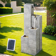 Gardeon Solar Fountain Water Feature Outdoor Indoor 4-Tier Square Cascading Beige FOUNT-SQUARE-4LVL-BG