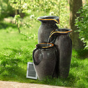 Gardeon Solar Fountain Water Fountain Feature Cascading Fountain LED Lights 76CM Grey FOUNT-STEAN-3LVL-BR