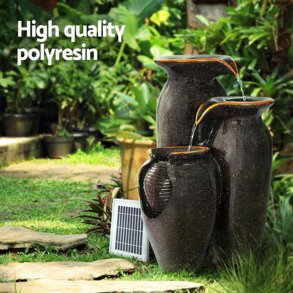 Gardeon Solar Fountain Water Fountain Feature Cascading Fountain LED Lights 76CM Grey FOUNT-STEAN-3LVL-BR