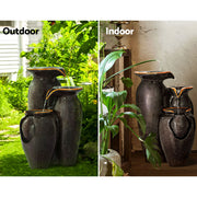 Gardeon Solar Fountain Water Fountain Feature Cascading Fountain LED Lights 76CM Grey FOUNT-STEAN-3LVL-BR